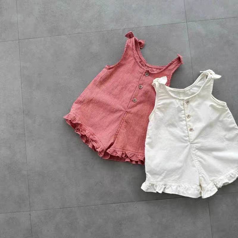 Baby Clothing Newborn - رومبير صيفي للبنات مع مريلة وشورت،